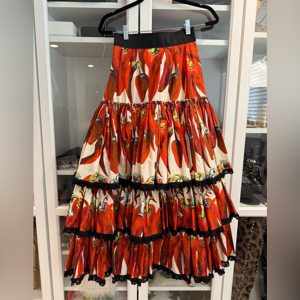Dolce & Gabbana Chili Pepper Midi Tiered Skirt IT38 - Picture 2 of 7